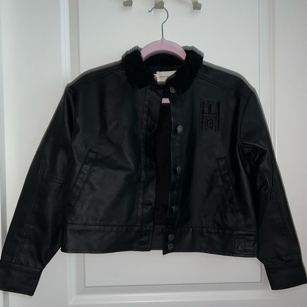 Gorgeous honor the gift faux zip up leather jacket new with tags